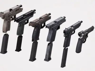 Pistol Set 1 Rigged PBR Low-poly 3D model