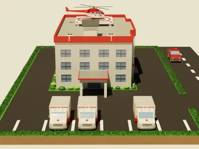 Hospital game ready ambulance Low-poly 3D model