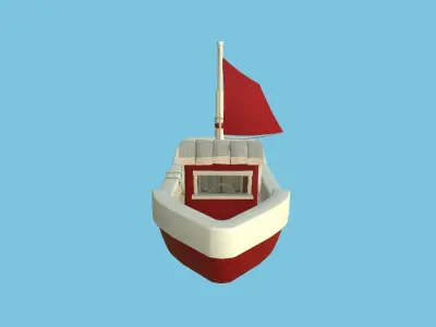 Cartoon Boat 08 - Red Beige - Low Poly Ship Low-poly 3D model