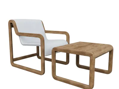 Wooden armchair with coffee table Low-poly 3D model