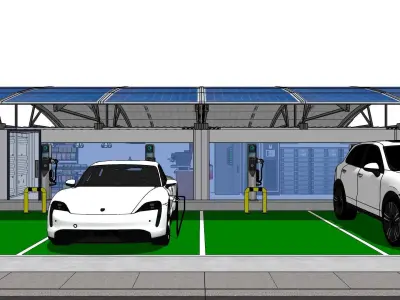 Container  EV Charger Station with Solar rooftop and Coffee shop 3D model