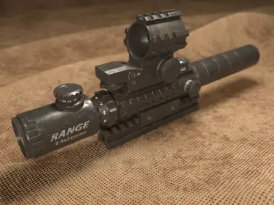 Scope Collection rifle on cloth Low-poly 3D model