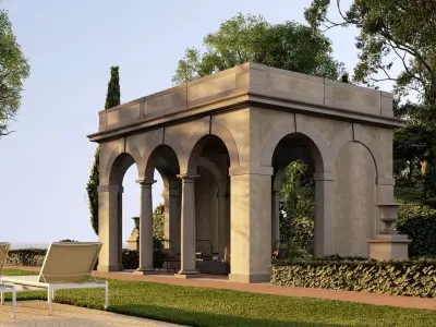 Exteriors swimming pool with classical Tuscan columns pergola 3D model