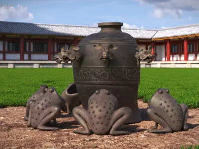 Ancient Chinese Seismograph Cutaway View 3D model