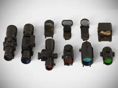 Sight Attachments Pack - Optical - Scope - Reflex - Holographic Low-poly 3D model