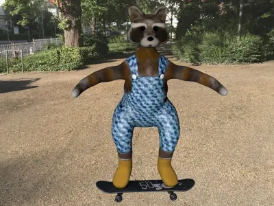raccoon on a skateboard 3D model