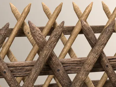 Rustic Wooden Fence village country fencing railing Low-poly 3D model