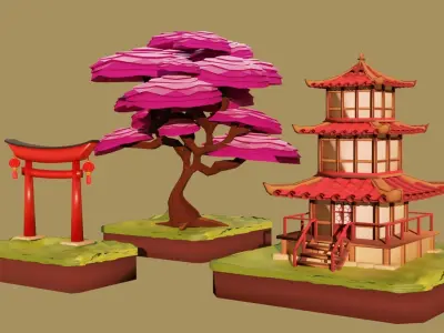 Pagoda Japanese Temple Low-poly 3D model