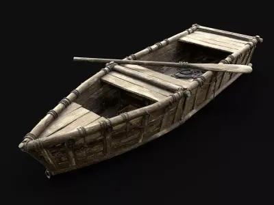 BOAT ROWBOAT WOODEN FISHERMAN RIVER FISH LAKE CANOE SHIP NEXTGEN Low-poly 3D model
