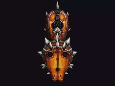 Fantasy Heavy Shield Steel Weapon Armor Cartoon Red Style Low-poly 3D model