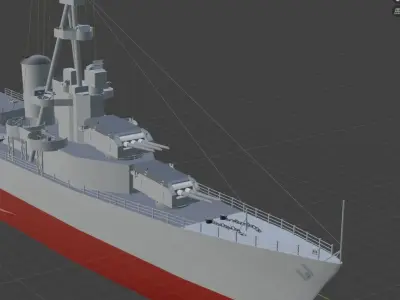 USS Pensacola CA 24 with 4 LODs and Hitbox Free low-poly 3D model