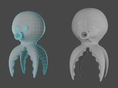 Octopus low and high poly mesh stylized Low-poly 3D model