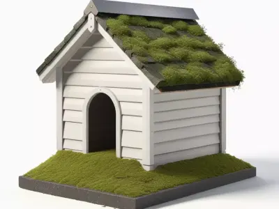 Rustic Dog House with Green Roof 3D model