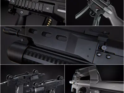 Modern AAA SMG Pack Game Ready PBR Low-poly 3D model