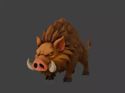 Stylized 3D model of a wild boar -LOW POLY- Low-poly 3D model