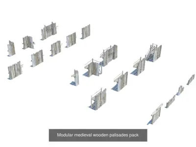 Modular medieval wooden fences and barrier pack 3D Model Collection