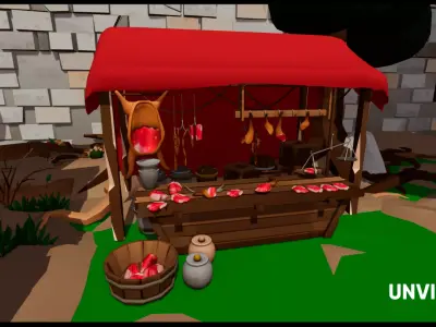 Butchery and FishShop Kitbashing Low-poly 3D model