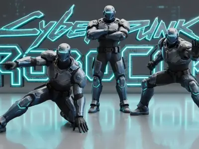 Cyberpunk Police Robot Character Low-poly 3D model