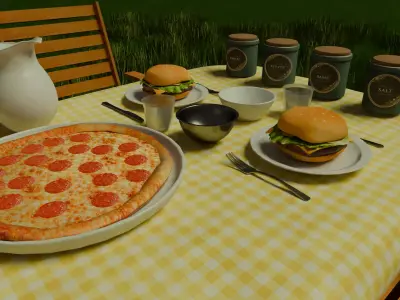 Picnic scene Low-poly 3D model