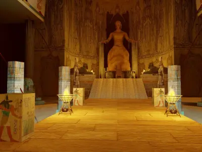 Queen Throne Room of Ancient Egyptian Hall with Sacred Bridge 3D model