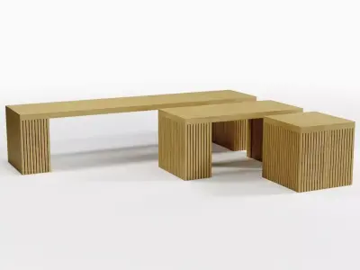 Modern Wooden Benches Set  Low-poly 3D model