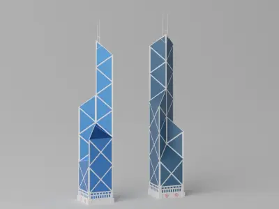 Bank of China Tower in Hong Kong Low-poly 3D model
