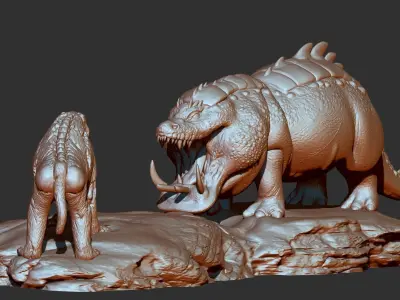 Zombie 3d print model dinosaur and giraffe on rock 3D model