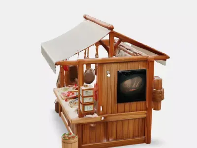Wooden Market Stall  Low-poly 3D model