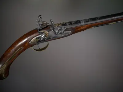 Battle-seasoned Flintlock Pistol - model and textures Low-poly 3D model