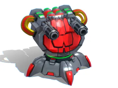 2 Barrel Robotic Automatic Cannon Low-poly 3D model