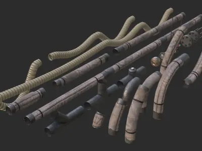 Modular Pipes - Old Jute Insulated Low-poly 3D model