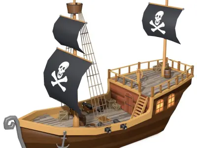 Low Poly Pirate Ship Low-poly 3D model