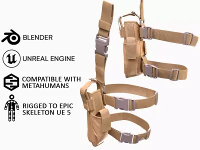 Tactical Holster 18 - All MH Bodies and UE5 Skeletons - Rigged Low-poly 3D model