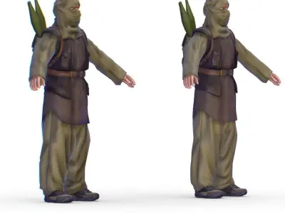 High Poly Subdivision Man Old Afghan Soldier Low-poly 3D model