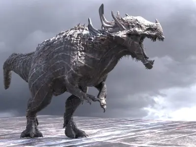 Dark Drake King Lizard Statue guardian priestesses 2 versions 3D model