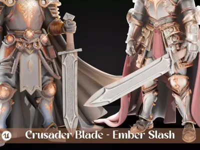 Stylized Sword - Crusader Blade Ember Slash - Game Ready 3D model