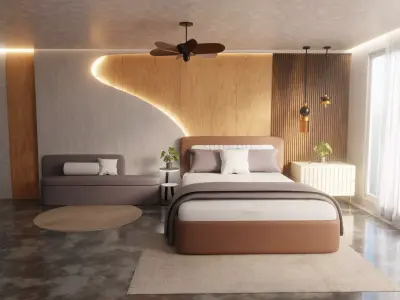 Modern Minimalist Bedroom Interior Free low-poly 3D model