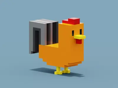 Voxel Cockerel Chicken Low-poly 3D model