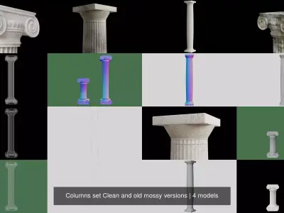 Columns set Clean and old mossy versions 3D Model Collection