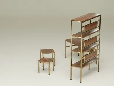 Student Study Set - Lacquered Teak Polished Bronze - AMS03 Free 3D model