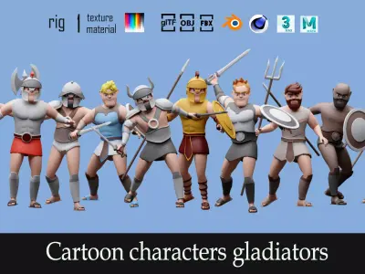 Cartoon characters gladiators  Low-poly 3D model