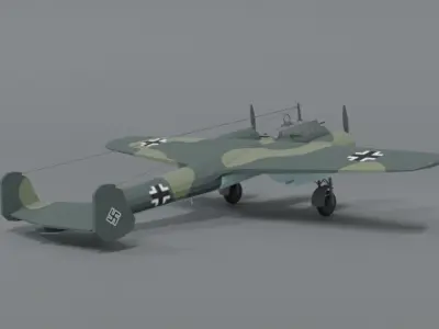 Low Poly Cartoon Dornier Do 17 Z WWII Airplane Low-poly 3D model