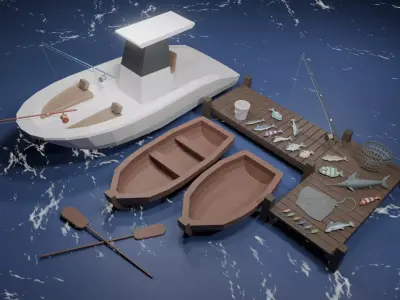 Low Poly Fishing Pack Low-poly 3D model