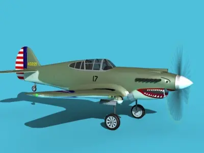 Curtiss P-40B Warhawk V03 USAAF 3D model