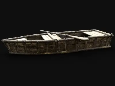 BOAT ROWBOAT WOODEN FISHERMAN RIVER FISH LAKE CANOE SHIP NEXTGEN Low-poly 3D model