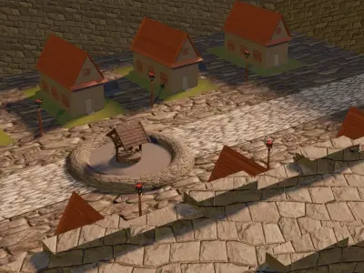 medieval village Low-poly 3D model