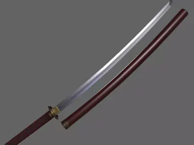 PBR Katana Japanese Sword Red V2 Low-poly 3D model