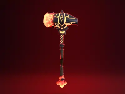 Fantasy Hammer - Fire Version Low-poly 3D model