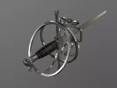 Fencing sword with low-poly mesh Low-poly 3D model