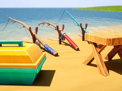 Stylized Fishing Props Kit Low-poly 3D model